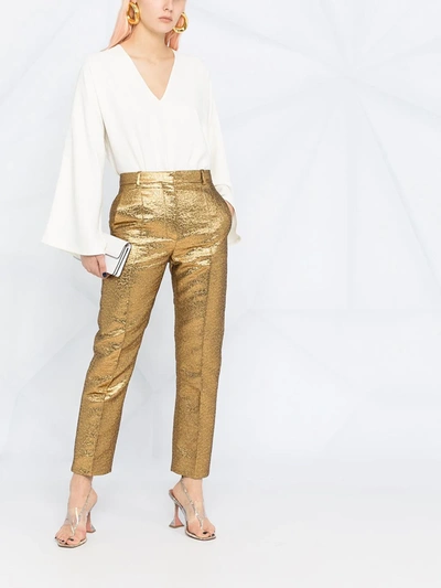 Valentino Slim Leg Metallic Crop Trousers In Gold | ModeSens