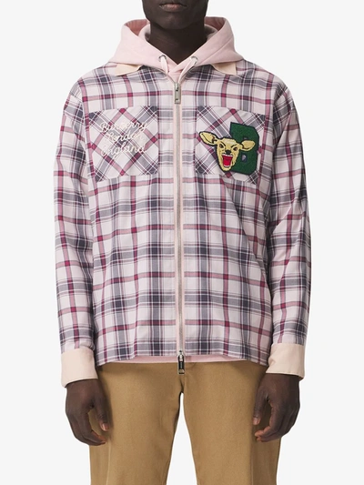 Shop Burberry Embroidered-design Check-print Shirt In Pink