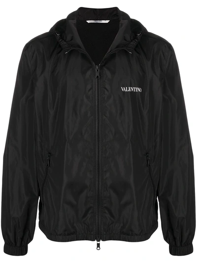 Shop Valentino Hooded Logo Jacket In Black