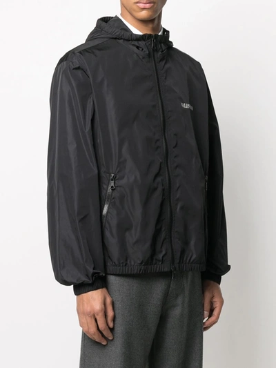 Valentino Hooded Logo-print Technical Windbreaker Jacket In Black