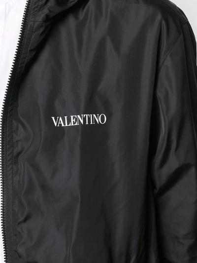 Valentino Hooded Logo-print Technical Windbreaker Jacket In Black