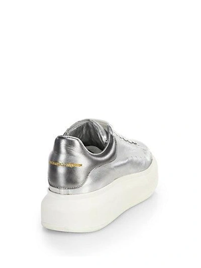 Shop Alexander Mcqueen Metallic Leather Platform Sneakers In Silver