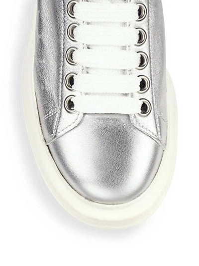 Shop Alexander Mcqueen Metallic Leather Platform Sneakers In Silver