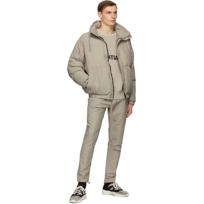 Essentials Grey Puffer Jacket In Moss