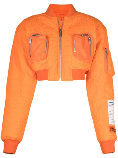 Shop Heron Preston Cropped Quilted Bomber Jacket In Orange