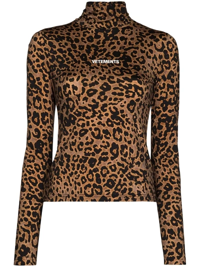 Shop Vetements Leopard Logo Print Top In Brown