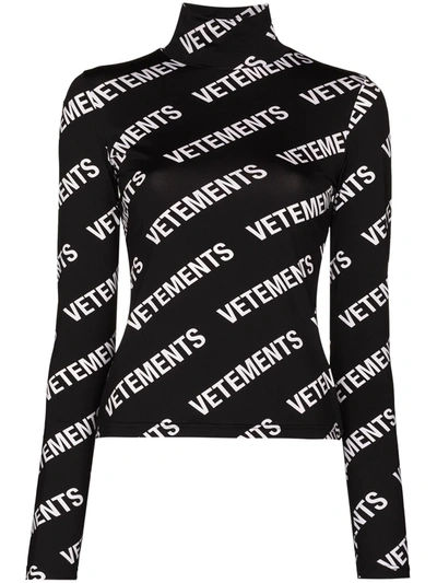 Shop Vetements Logo Print Roll Neck Top In Black