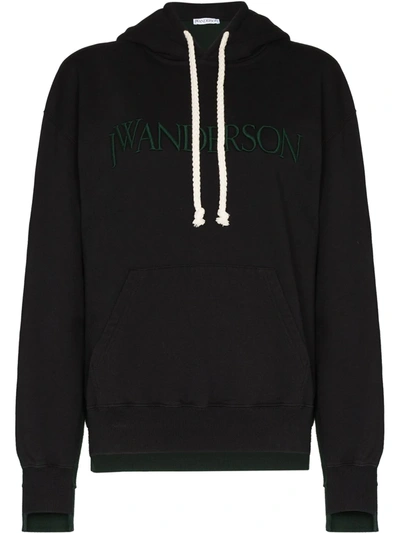 Shop Jw Anderson Logo-embroidered Cotton Hoodie In Black