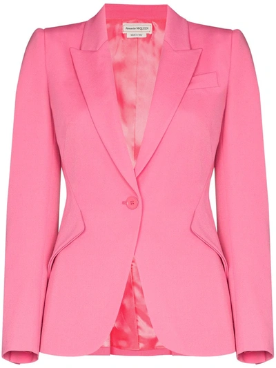 Shop Alexander Mcqueen Single-breasted Wool Blazer In Pink