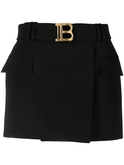 Shop Balmain Low-rise Belted Skirt In Black