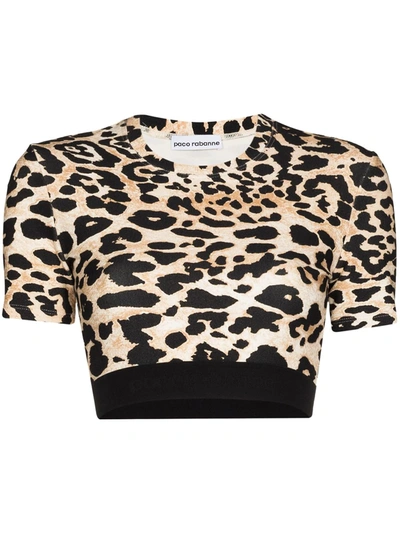 Shop Paco Rabanne Leopard Print Cropped Top In Neutrals