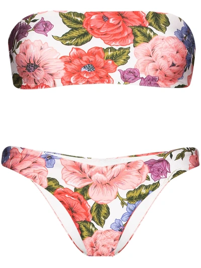 Shop Zimmermann Floral Print Bandeau Bikini Set In Pink