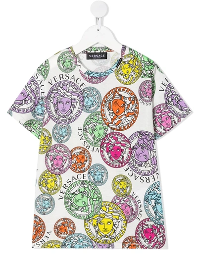 Young Versace Logo Print Crew-neck T-shirt In White