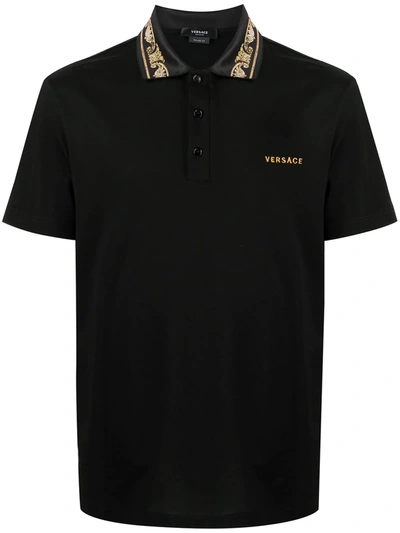 Shop Versace Logo-embroidered Polo Shirt In Black