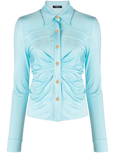 Shop Versace Ruched-front Shirt In Blue