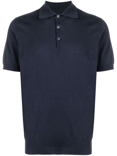 Shop Brunello Cucinelli Fine Knit Short-sleeved Polo Shirt In Blue