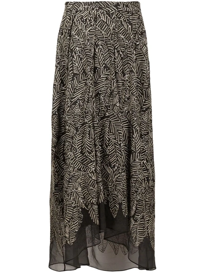 Shop Brunello Cucinelli Semi-sheer Leaf Print Skirt In Grey