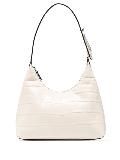 Shop Staud Crocodile Effect Leather Shoulder Bag In White