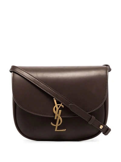 Shop Saint Laurent Kaia Logo Shoulder Bag In Brown