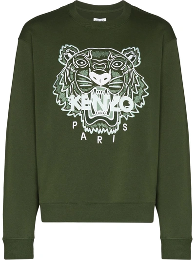 Shop Kenzo Embroidered Tiger Cotton Sweatshirt In Green