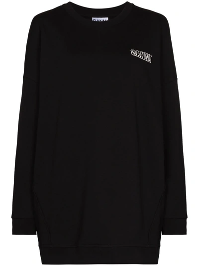 Shop Ganni Logo-embroidered Crew-neck Sweatshirt In Black