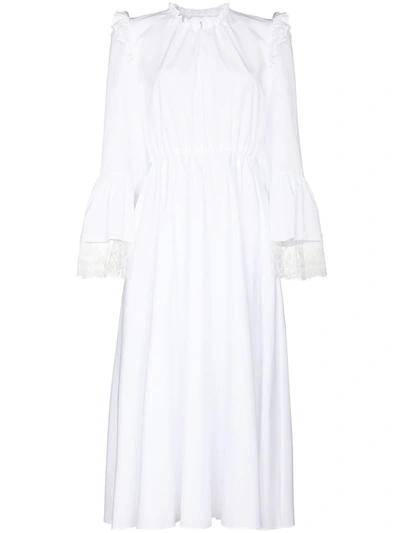 Shop Giambattista Valli Lace Trim Cotton Midi Dress In White