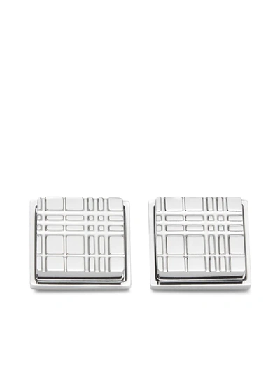 Shop Burberry Check-engraved Square Cufflinks In Silber