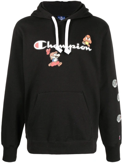 Shop Champion Logo-print Hoodie In Black