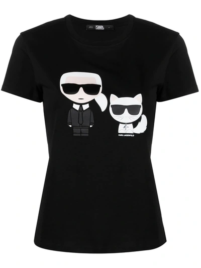 Shop Karl Lagerfeld Karl And Choupette Ikonik T-shirt In Black