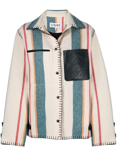 Shop Loewe Striped Wool Shirt Jacket In Neutrals