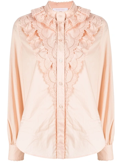 Shop See By Chloé Broderie Anglaise Flounces Shirt In Neutrals