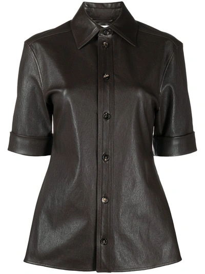 Shop Bottega Veneta Short-sleeve Leather Shirt In Brown