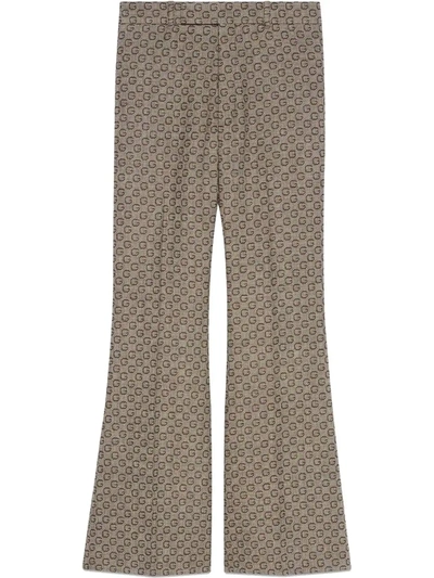Shop Gucci G Jacquard Flare Trousers In Brown