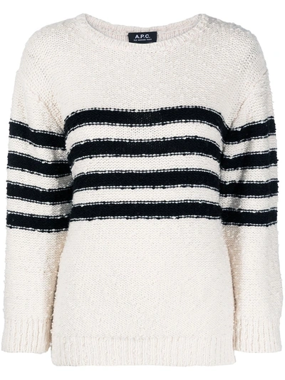 Shop Apc Horizontal Stripe Knit Jumper In White