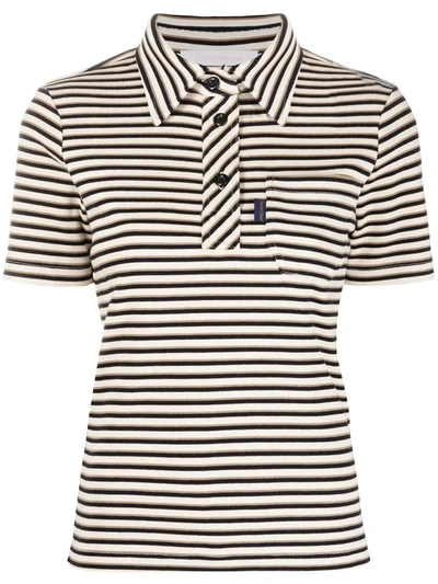 Shop See By Chloé Stripe-print Cotton Polo Shirt In White
