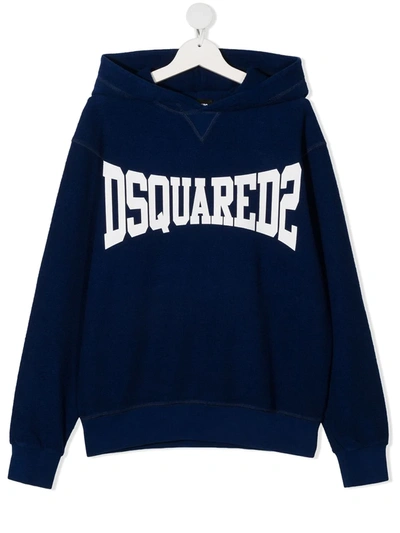 Shop Dsquared2 Teen Logo-print Hoodie In Blue