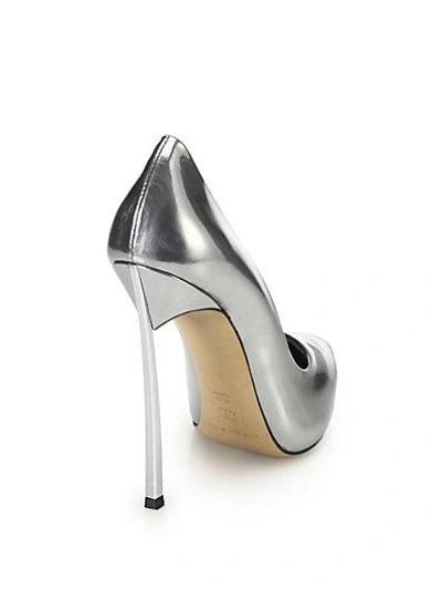 Shop Casadei Blade Metal-heeled Metallic Leather Pumps In Silver