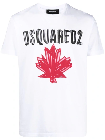 Shop Dsquared2 D2 Leaf Print T-shirt In White