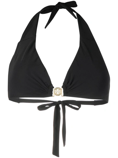 Shop Tory Burch Logo Plaque Bikini Top In Black