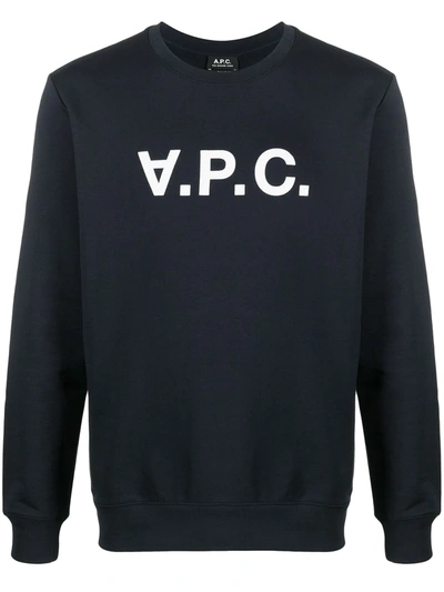 Shop A.p.c. Logo-print Round Neck Sweatshirt In Blue