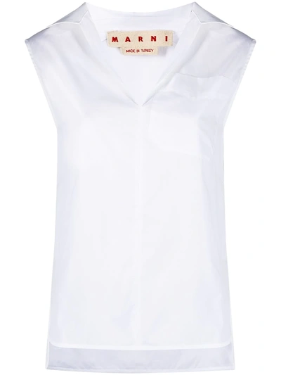 Shop Marni V-neck Sleeveless Collared Blouse In White