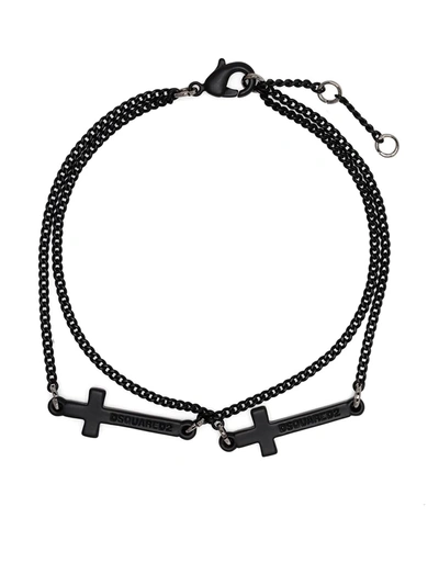 Shop Dsquared2 Layered Cross Charm Bracelet In Black