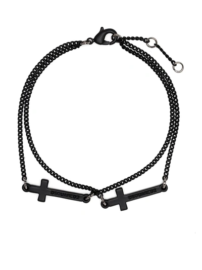 Dsquared2 Layered Cross Charm Bracelet In Black