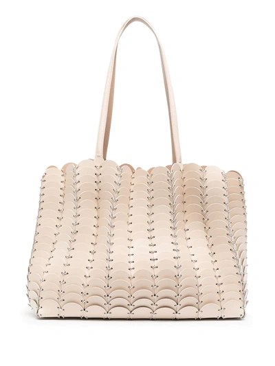 Shop Paco Rabanne Chain-link Leather Tote Bag In Neutrals