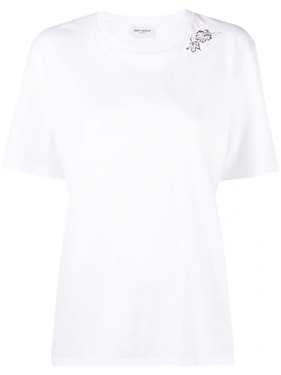 Shop Saint Laurent Clover-print Detail T-shirt In White