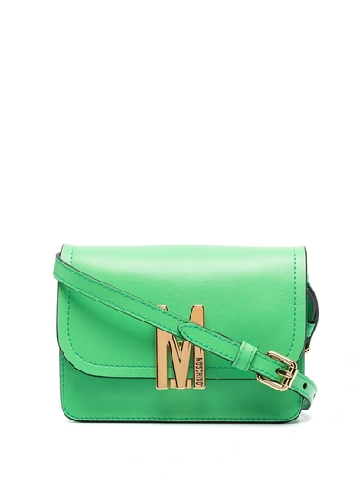 Shop Moschino Monogram Plaque Shoulder Bag In Green