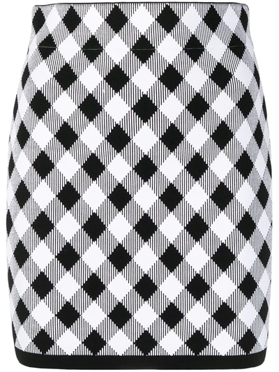 Shop Balmain Gingham Check Mini Skirt In Black