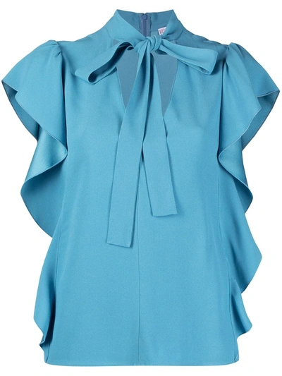 Shop Red Valentino Cut-out Pussybow Collar Blouse In Blue