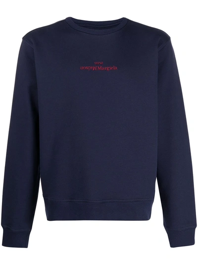 Shop Maison Margiela Embroidered Inverted Logo Sweatshirt In Blue