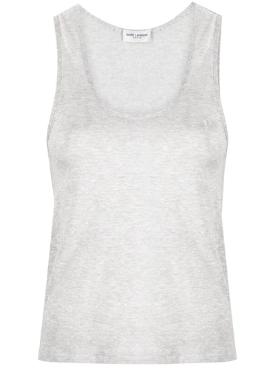 Shop Saint Laurent Embroidered-logo Tank Top In Grey